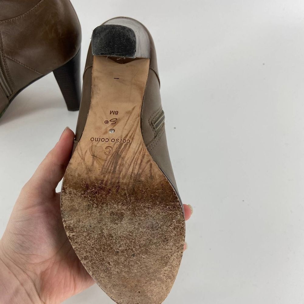 Corso Como Brown Leather silver Stacked Ankle Heel Bootie Womens 8 - Picture 6 of 6